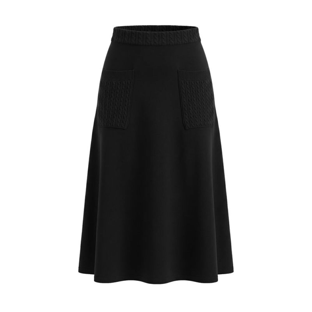 Women's Fall Winter Sweater Skirts Ribbed Knit Midi A-Line Skirt Black